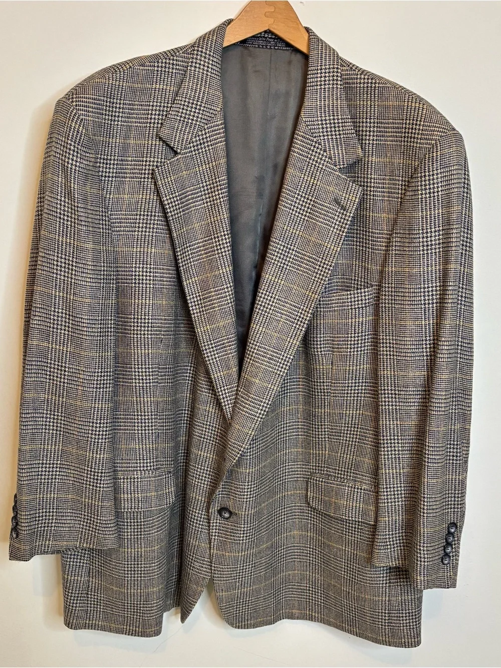 Lincoln Square Plaid Blazer Suit Jacket Dark Academia Grey Tan Sports Coat 42R